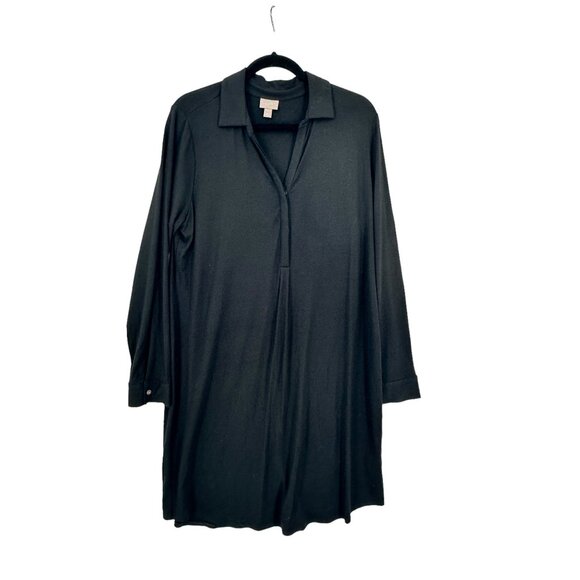 Women's J. Jill Button Front Knit Dress Button Cuffs Size Large‎ Black Lagenlook - Picture 1 of 12